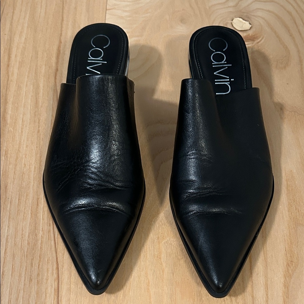 Calvin Klein Black Pointed Toe Mules